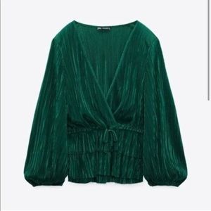 NWT Zara Pleated Green Blouse